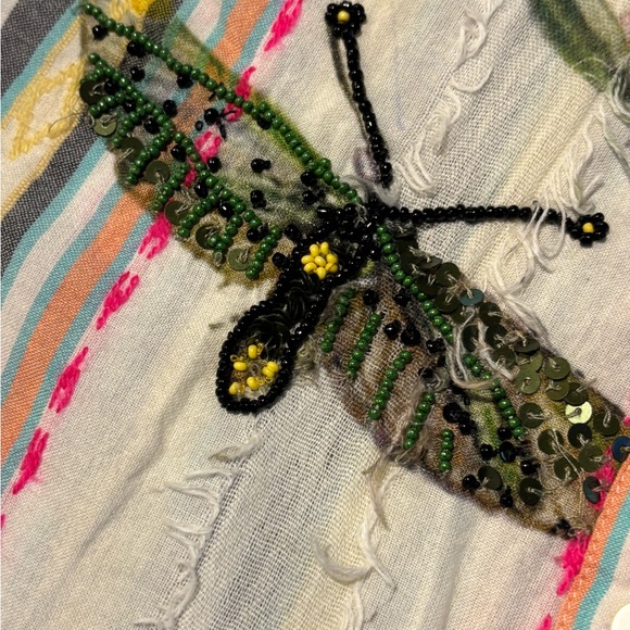 Chico's Striped Embellished Button-up Top Embroidered Beaded Butterfly Size 16 - Picture 6 of 13